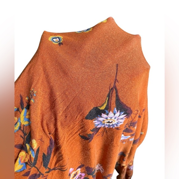 Ann Taylor Rust Floral Stretchy Turtleneck Puff Sleeve Women’s Small Blouse - Picture 12 of 13